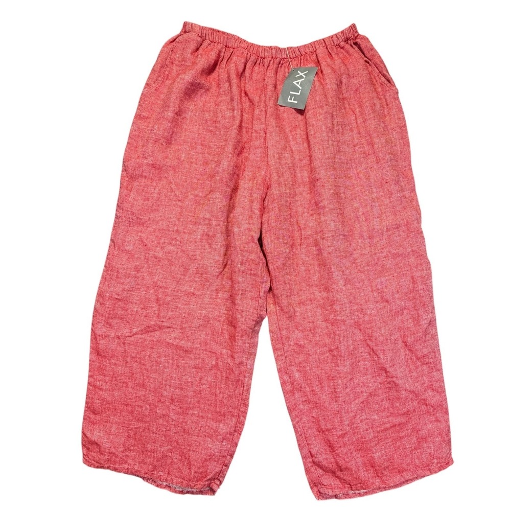 FLAX Red Linen Wide Leg Cropped Pants 3G NWT Lagenlook